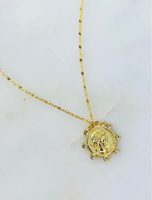 Greek coin with cz bezel trim necklace