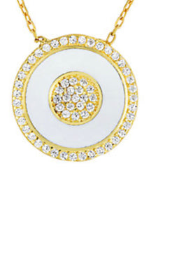 white enamel cz disc necklace