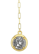 Load image into Gallery viewer, mixed metal greek coin lariat necklace