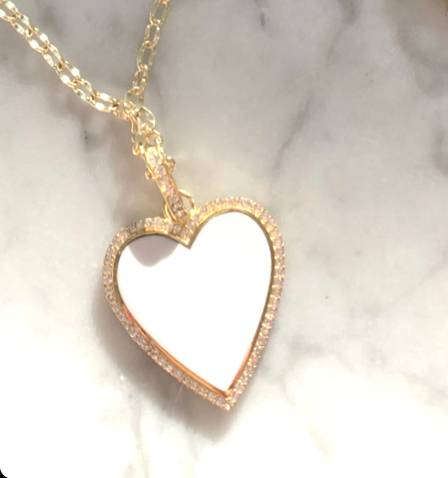 white heart necklace with cz gems