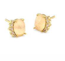 Load image into Gallery viewer, rose quartz and cz princess studs