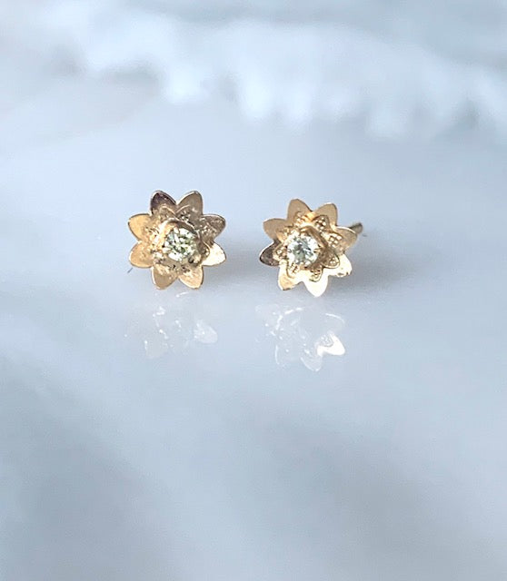 vintage inspired gold flower studs