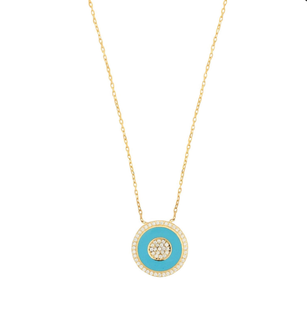 cz & turquoise disc necklace