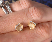 Load image into Gallery viewer, rose quartz and cz princess studs